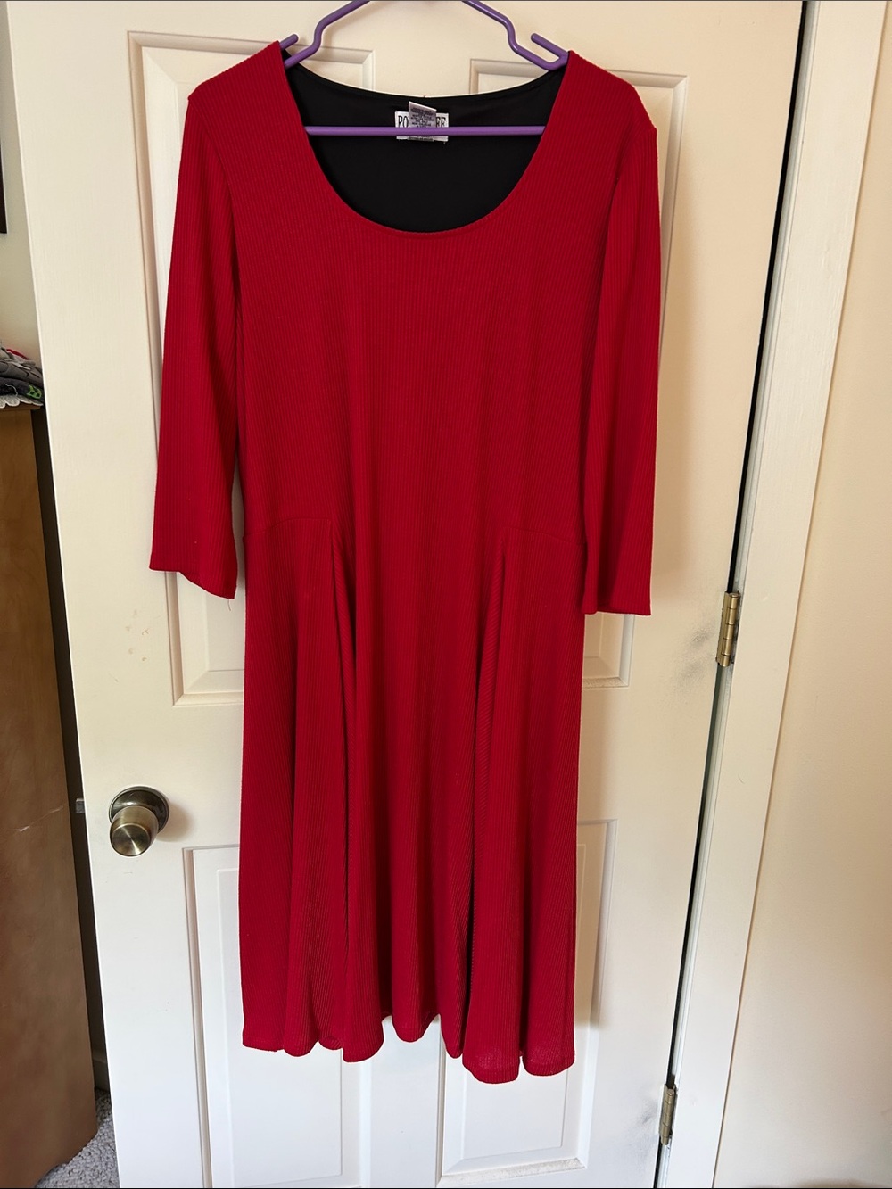 Robbie Bee Red Scoop-Neck Long Sleeve A-Line Dress